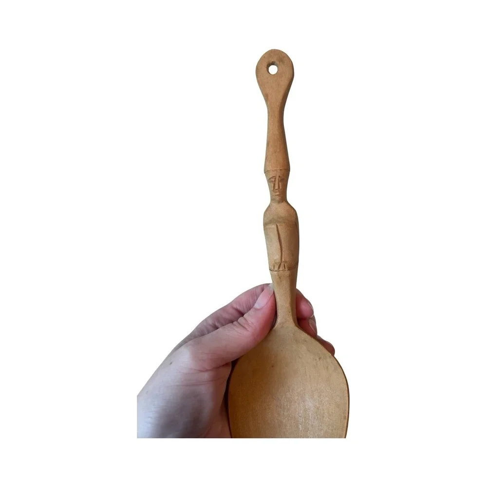Vintage‎ Hand Carved Wooden Tiki Totem Spoon Fork Set Folk Art Decor MCM